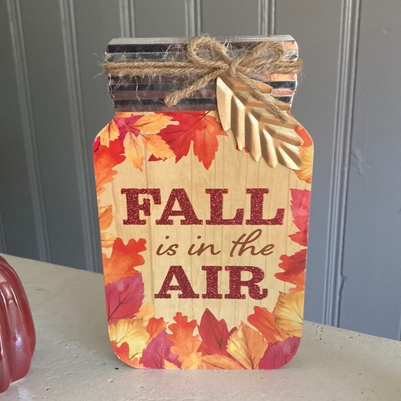 🆕2 Cranberry Pearl Porcelain Pumpkins & Fall Is In The Air Wood Mason Jar Sign - Picture 12 of 17